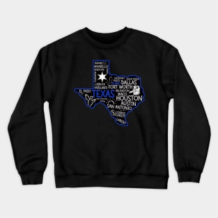 Plano Texas cute map Houston San Antonio Dallas Austin Fort Worth El Paso Crewneck Sweatshirt